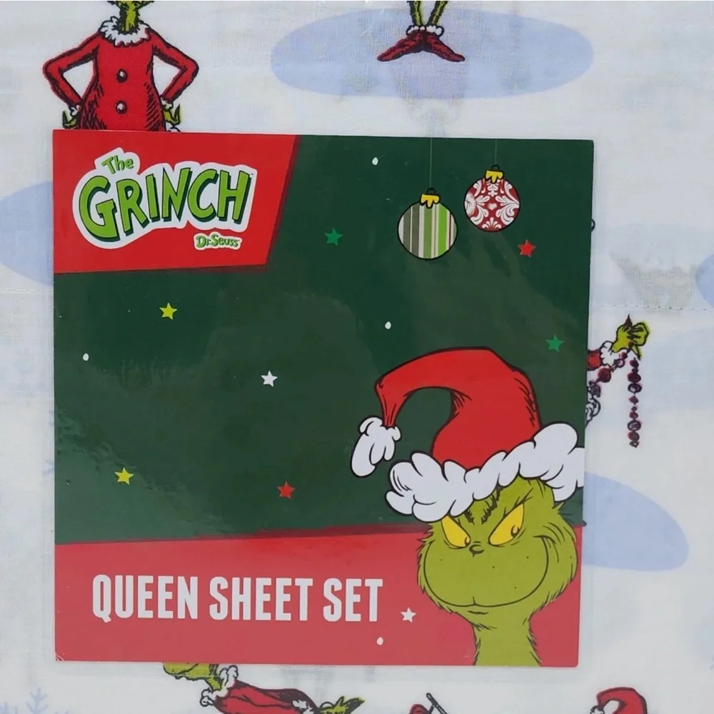 Dr. Seuss THE GRINCH CHRISTMAS Queen Size Cotton Sheet Set Soft New in Package